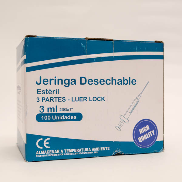 JERINGA 3ML LUER LOCK 3P 23G X 100 SEVENPHARMA