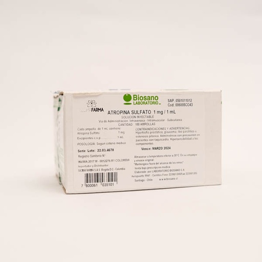 [002338] ATROPINA AMP 1MG X 1ML X100  SICMA FARMA