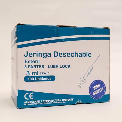 [003926] JERINGA 3ML LUER LOCK 3P 23G X 100 SEVENPHARMA