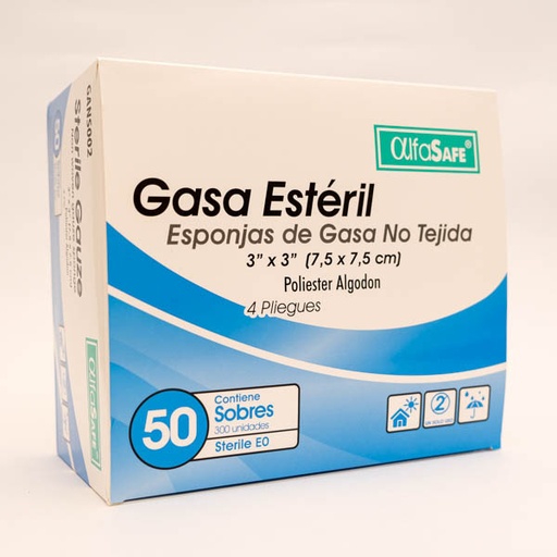 [007502] GASA ESTERIL NO TEJIDA 3X3 X6  X 50 SOB  ALFA TRADING